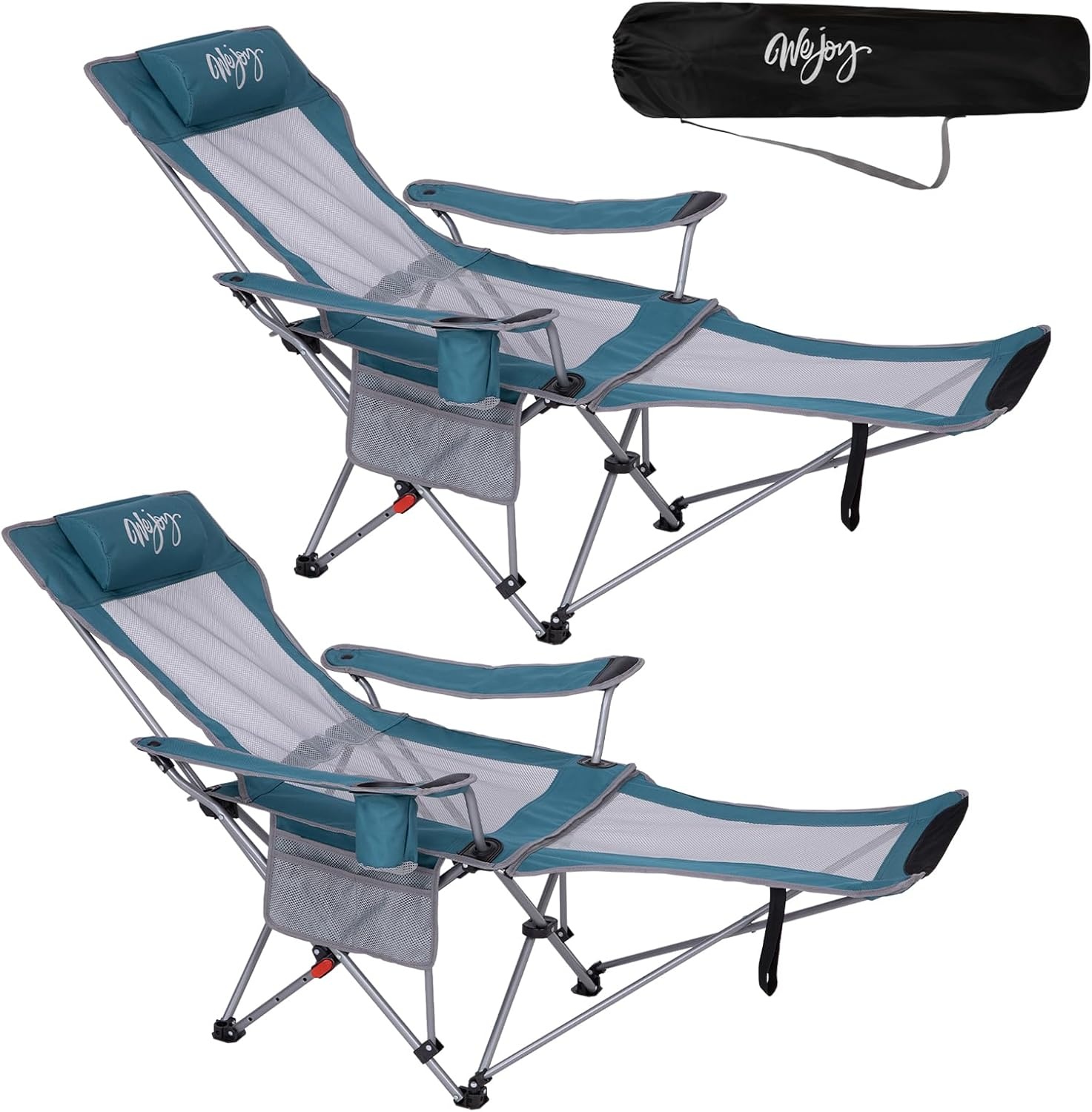 2x Campingstoel met Voetensteun, 4 Posities, 180kg, Koraal/Grijs