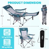 2x Campingstoel met Voetensteun, 4 Posities, 180kg, Koraal/Grijs