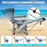2x Campingstoel met Voetensteun, 4 Posities, 180kg, Koraal/Grijs