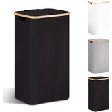 Zwarte Bamboe Wasmand 85L met Deksel & Waszak - 43% Korting!