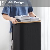 Zwarte Bamboe Wasmand 85L met Deksel & Waszak - 43% Korting!