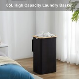 Zwarte Bamboe Wasmand 85L met Deksel & Waszak - 43% Korting!