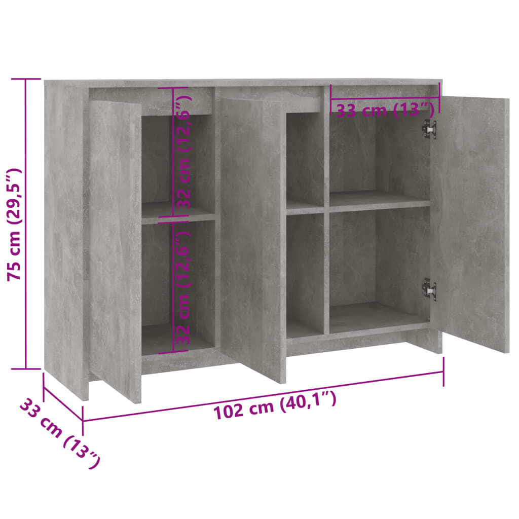 vidaXL Dressoir Betongrijs 102x33x75 cm - 52% Korting!