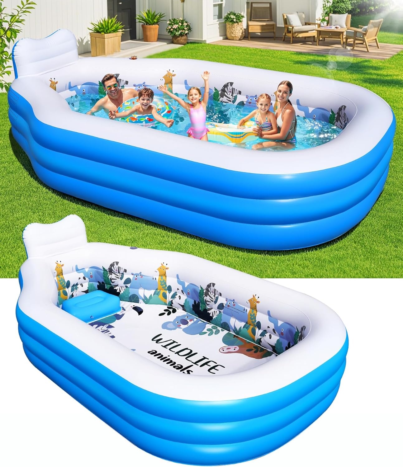 Opblaaszwembad 320x190x64cm - Versterkt met Zitting & Rugleuning - 53% Korting