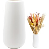 Keramische vaas wit 20cm hoog glad oppervlak, bloemenvazen modern voor binnen tafeldecoratie, decoratieve vazen voor pampas gras, boho vaas voor verse bloemen droogbloemen