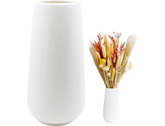 Keramische vaas wit 20cm hoog glad oppervlak, bloemenvazen modern voor binnen tafeldecoratie, decoratieve vazen voor pampas gras, boho vaas voor verse bloemen droogbloemen