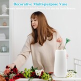 Keramische vaas wit 20cm hoog glad oppervlak, bloemenvazen modern voor binnen tafeldecoratie, decoratieve vazen voor pampas gras, boho vaas voor verse bloemen droogbloemen