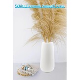 Keramische vaas wit 20cm hoog glad oppervlak, bloemenvazen modern voor binnen tafeldecoratie, decoratieve vazen voor pampas gras, boho vaas voor verse bloemen droogbloemen