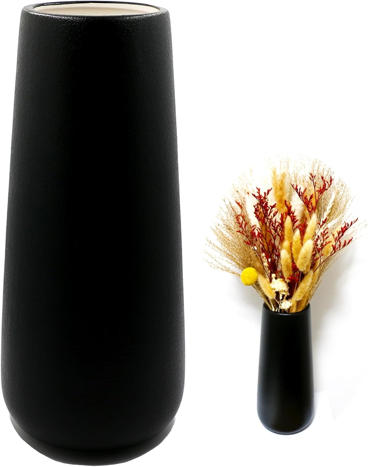 Keramische vaas wit 20cm hoog glad oppervlak, bloemenvazen modern voor binnen tafeldecoratie, decoratieve vazen voor pampas gras, boho vaas voor verse bloemen droogbloemen
