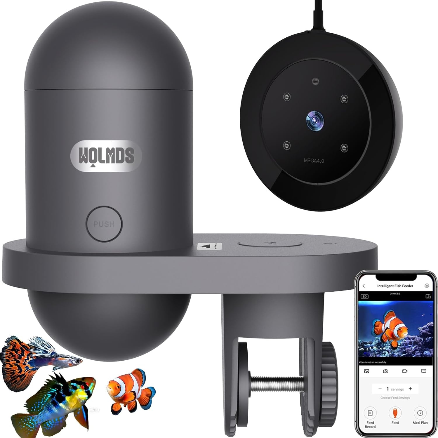 Automatische visvoerer met 2,5 K camera, app-bediening, vochtbestendige vakantievoerdispenser, precisievoersysteem, visuele monitor voor aquaria, schildpadstiften