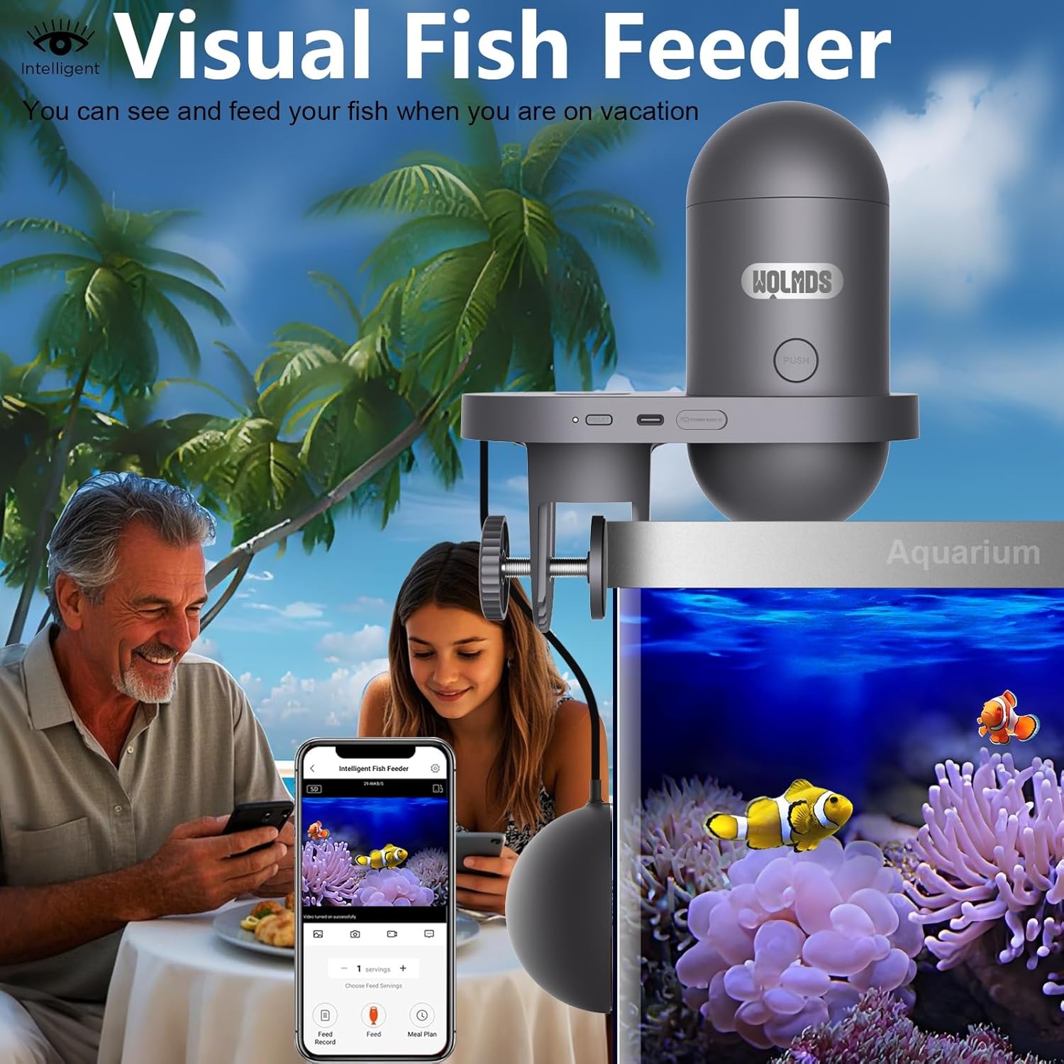 Automatische visvoerer met 2,5 K camera, app-bediening, vochtbestendige vakantievoerdispenser, precisievoersysteem, visuele monitor voor aquaria, schildpadstiften