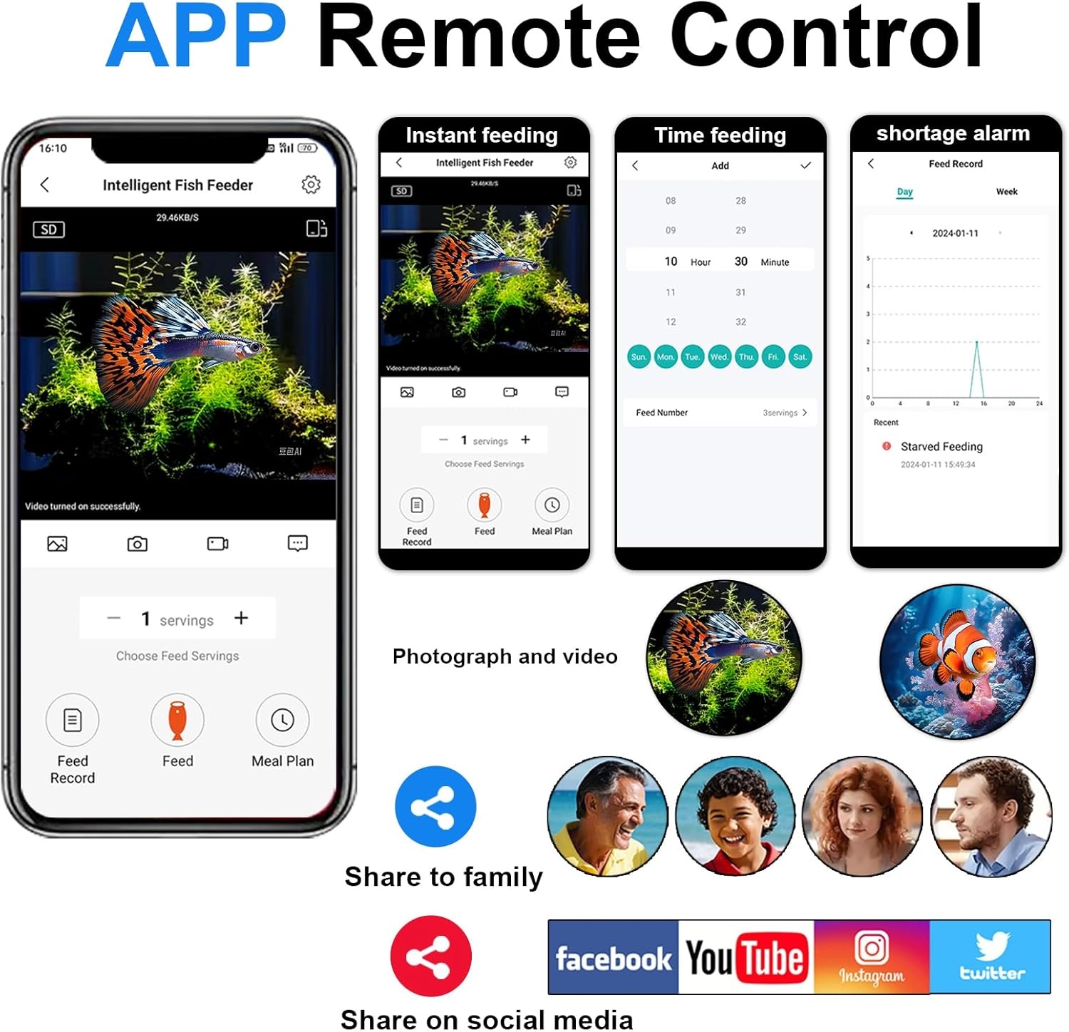 Automatische visvoerer met 2,5 K camera, app-bediening, vochtbestendige vakantievoerdispenser, precisievoersysteem, visuele monitor voor aquaria, schildpadstiften