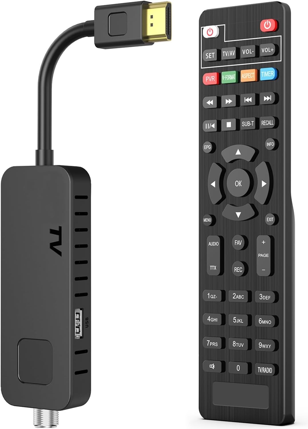 Dcolor DVB-S/S2 satellietontvanger - Nano HDMI Full HD 1080P TV receiver stick [verborgen achter TV] - USB2.0 mediaspeler en PVR-recorder [2-in-1 tv-besturingselementen] [Astra Hotbird voorinstallatie]