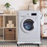 Wasmachine met 4 vergrendelbare zwenkwielen, verstelbare waswagen van 40 tot 60 cm, trillingsbestendig, maximale capaciteit 200 kg, wasmachine, droger, koelkast, wit