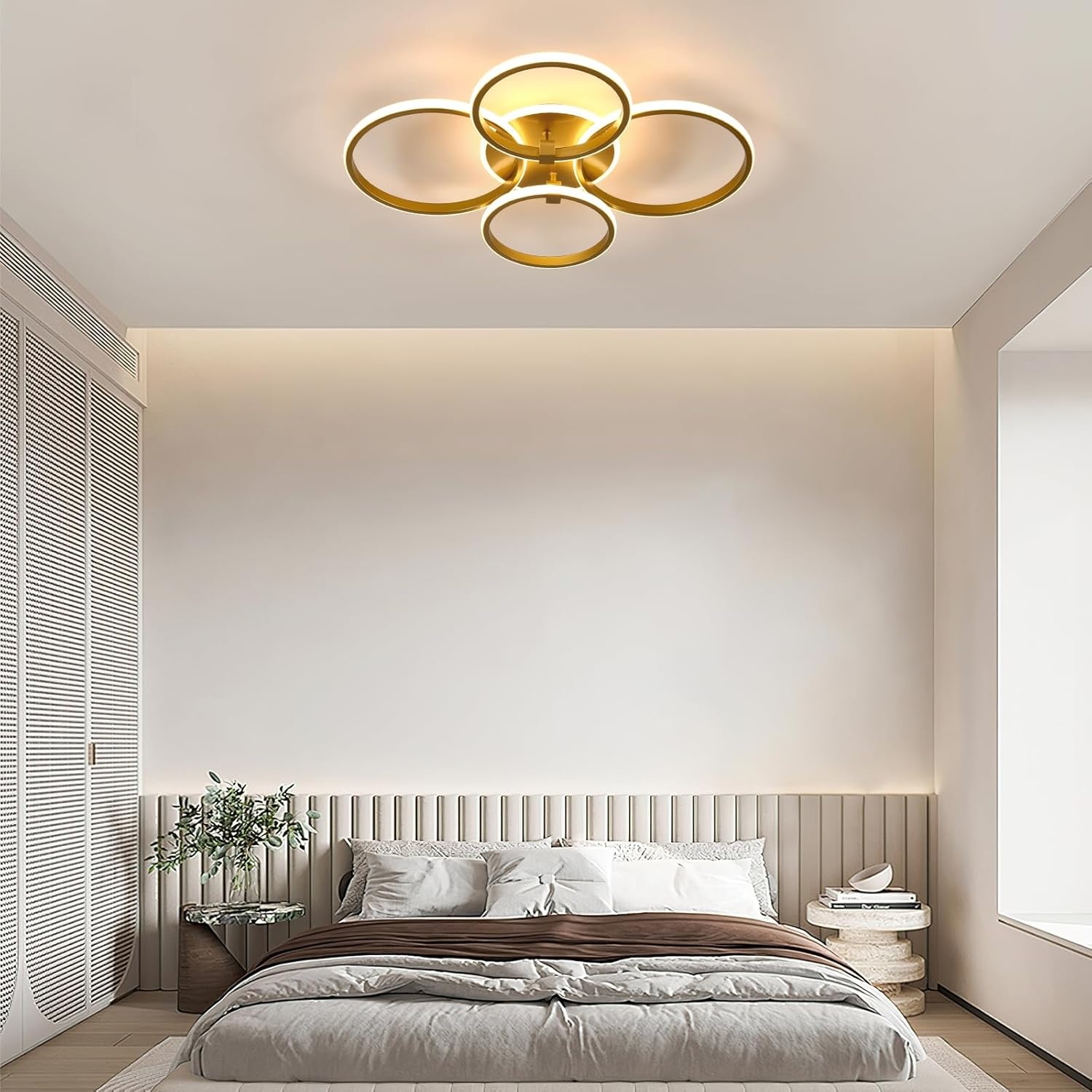 DELIPOP LED Plafondlamp, 40W Dimbare LED Plafondlamp met Afstandsbediening 3000K-6500K, Geheugenfunctie, Moderne Gouden Kroonluchter voor Woonkamer Slaapkamer Eetkamer Keuken