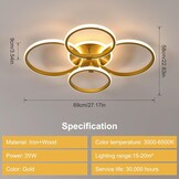 DELIPOP LED Plafondlamp, 40W Dimbare LED Plafondlamp met Afstandsbediening 3000K-6500K, Geheugenfunctie, Moderne Gouden Kroonluchter voor Woonkamer Slaapkamer Eetkamer Keuken