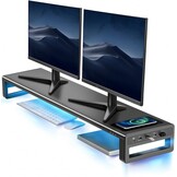 Vaydeer Dual Monitor Stand Riser met Draadloos Opladen en 4 USB Hub Metalen Monitorstandaard voor 2 Monitoren, Metalen Monitor Stand Ondersteunt tot 32 Inch voor Computer, Laptop - Zwart