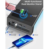 Vaydeer Dual Monitor Stand Riser met Draadloos Opladen en 4 USB Hub Metalen Monitorstandaard voor 2 Monitoren, Metalen Monitor Stand Ondersteunt tot 32 Inch voor Computer, Laptop - Zwart