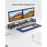 Vaydeer Dual Monitor Stand Riser met Draadloos Opladen en 4 USB Hub Metalen Monitorstandaard voor 2 Monitoren, Metalen Monitor Stand Ondersteunt tot 32 Inch voor Computer, Laptop - Zwart