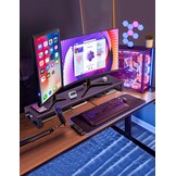Vaydeer Dual Monitor Stand Riser met Draadloos Opladen en 4 USB Hub Metalen Monitorstandaard voor 2 Monitoren, Metalen Monitor Stand Ondersteunt tot 32 Inch voor Computer, Laptop - Zwart
