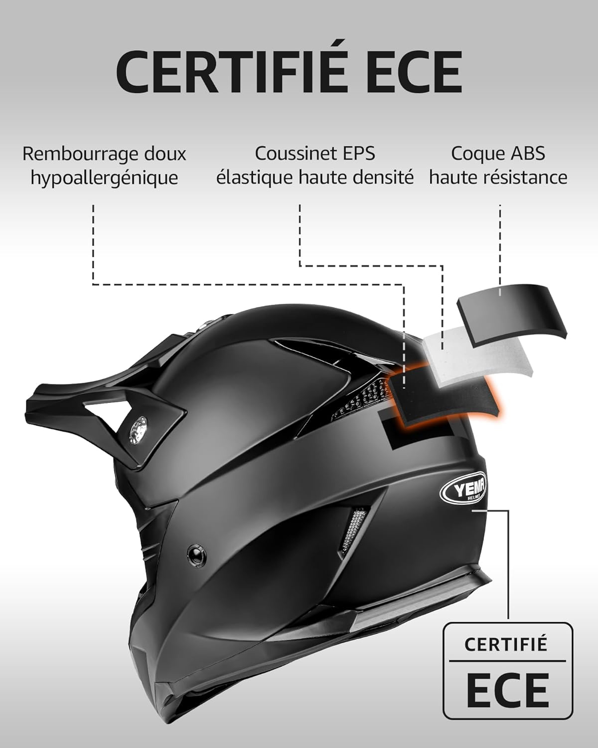 YEMA Motorcross Helm Mat Zwart - 29% Korting!