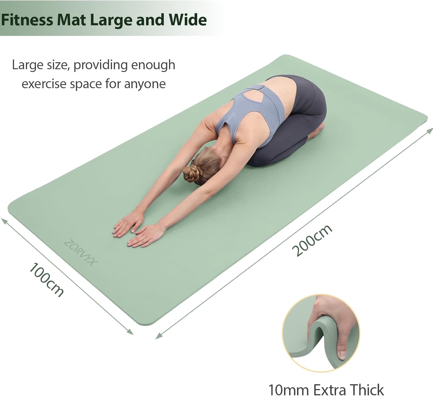 Yoga Mat Thick XXL 200×100cm TPE 10mm Thick Fitnessmat Antislip Oefenmat voor Home and Gym Yoga Trainings Workout Pilates Mat met Draagriem