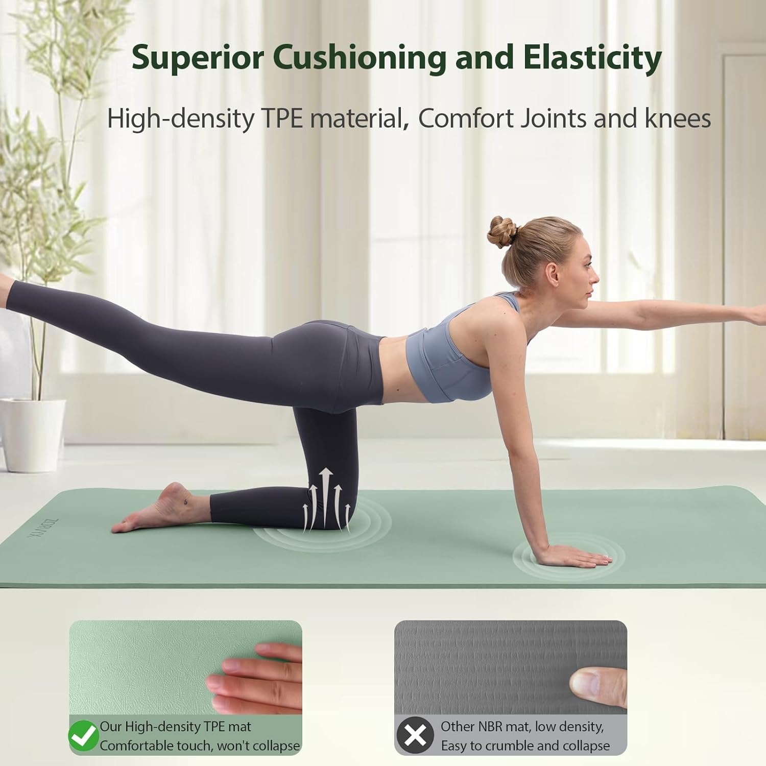 Yoga Mat Thick XXL 200×100cm TPE 10mm Thick Fitnessmat Antislip Oefenmat voor Home and Gym Yoga Trainings Workout Pilates Mat met Draagriem