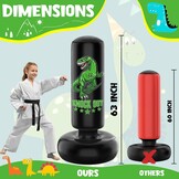 Kids Punhing Bag - 160 cm vrijstaande bokszakset met bokshandschoenen - Ferocious Dinosaur Sports opblaasbare kickbokszak voor training Karate Taekwondo MMA