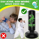 Kids Punhing Bag - 160 cm vrijstaande bokszakset met bokshandschoenen - Ferocious Dinosaur Sports opblaasbare kickbokszak voor training Karate Taekwondo MMA