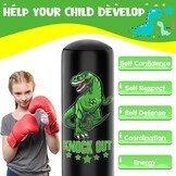 Kids Punhing Bag - 160 cm vrijstaande bokszakset met bokshandschoenen - Ferocious Dinosaur Sports opblaasbare kickbokszak voor training Karate Taekwondo MMA
