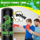 Kids Punhing Bag - 160 cm vrijstaande bokszakset met bokshandschoenen - Ferocious Dinosaur Sports opblaasbare kickbokszak voor training Karate Taekwondo MMA