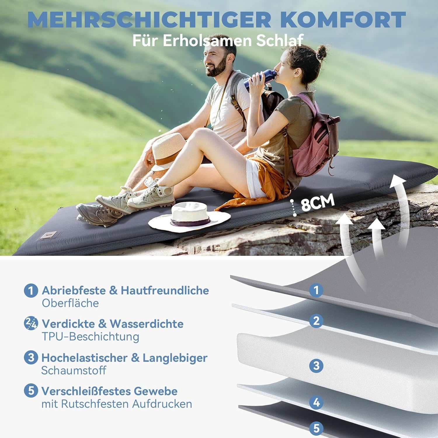 Dubbele Slaapmat 8cm Dik Zelfopblazend (35% Korting)