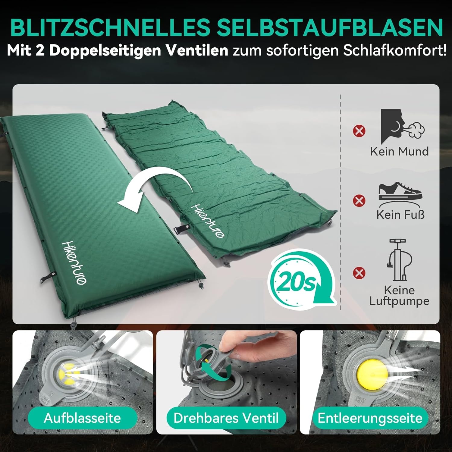 Zelfopblazende Slaapmat Kamperen - 10cm Dik - Groen (-34%)