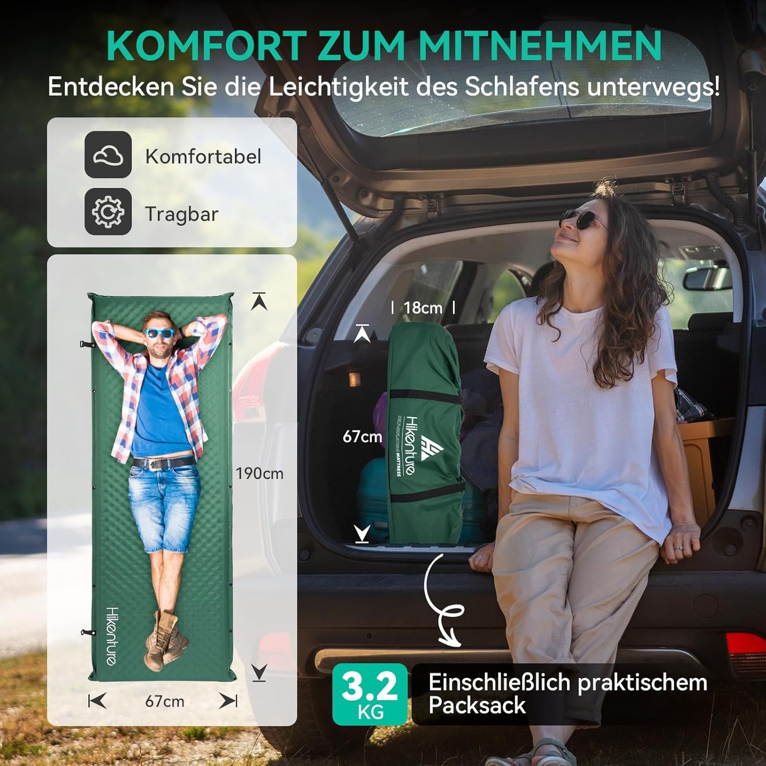 Zelfopblazende Slaapmat Kamperen - 10cm Dik - Groen (-34%)