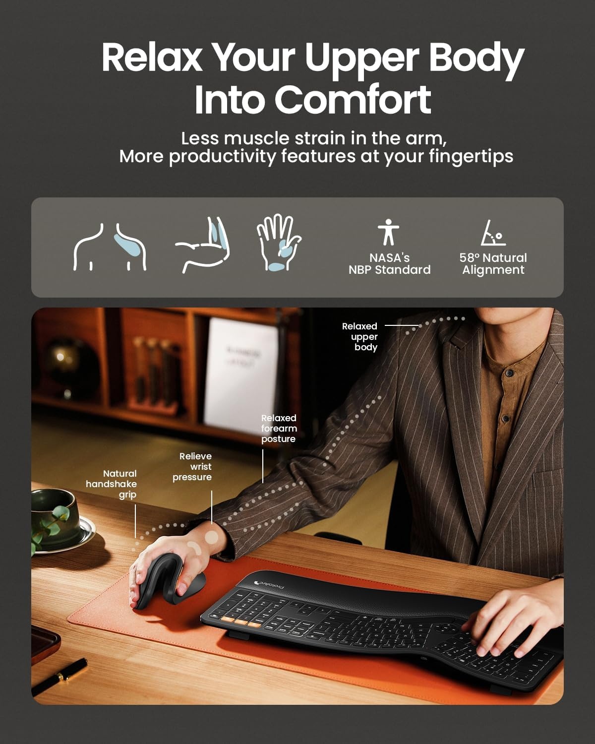 ProtoArc EM11 NL Ergonomische muis, Draadloze Verticale Muis, Oplaadbare Optische Muis met 3 Apparaatpoorten (Bluetooth & USB), 3 instelbare dpi voor computer, iPad, Mac, Windows - Zwart