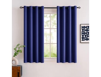 MIULEE 2 gordijnen, ondoorzichtig, zacht, met ogen, geblokkeerd, thermische decoratie, voor slaapkamer, woonkamer, toilet, kantoor, L 117 x H 137 cm, donkerblauw