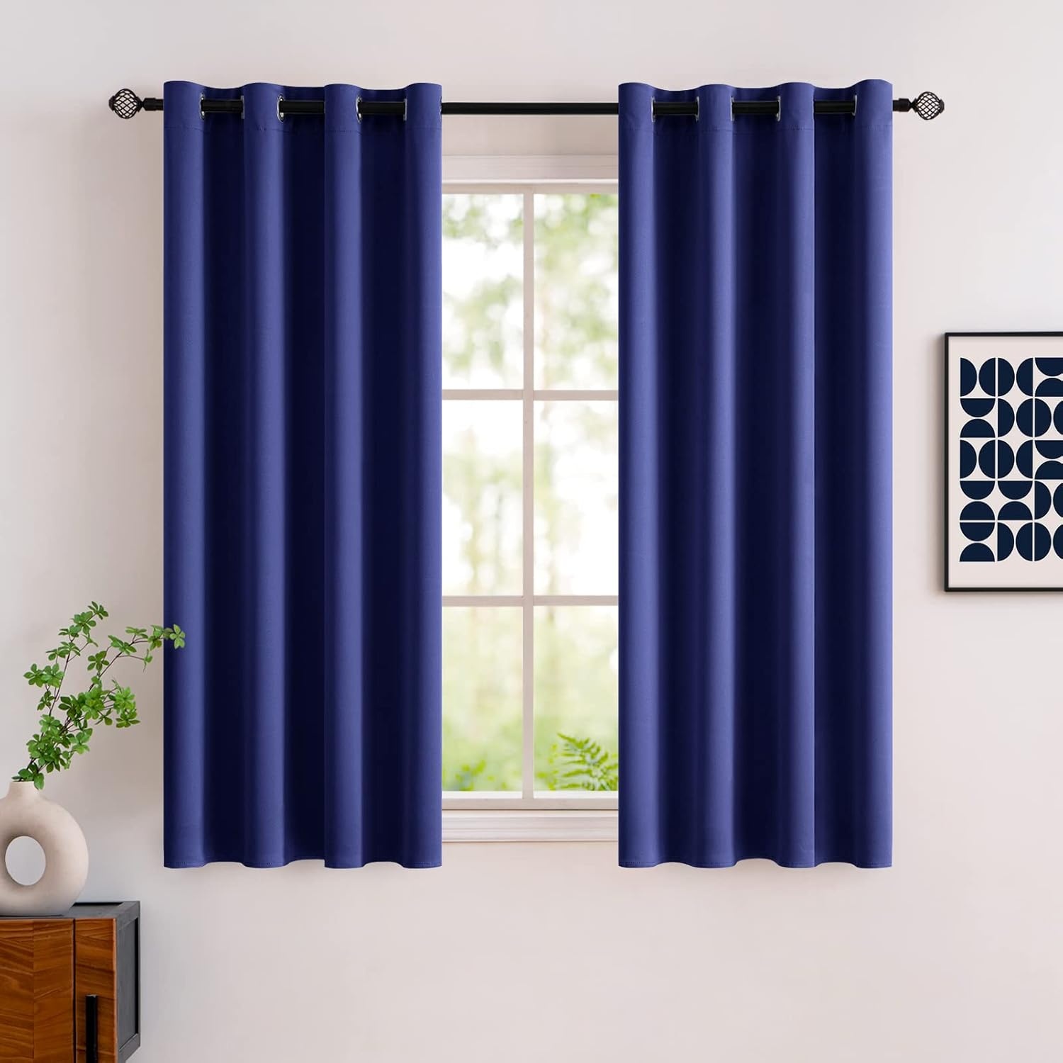 MIULEE 2 gordijnen, ondoorzichtig, zacht, met ogen, geblokkeerd, thermische decoratie, voor slaapkamer, woonkamer, toilet, kantoor, L 117 x H 137 cm, donkerblauw