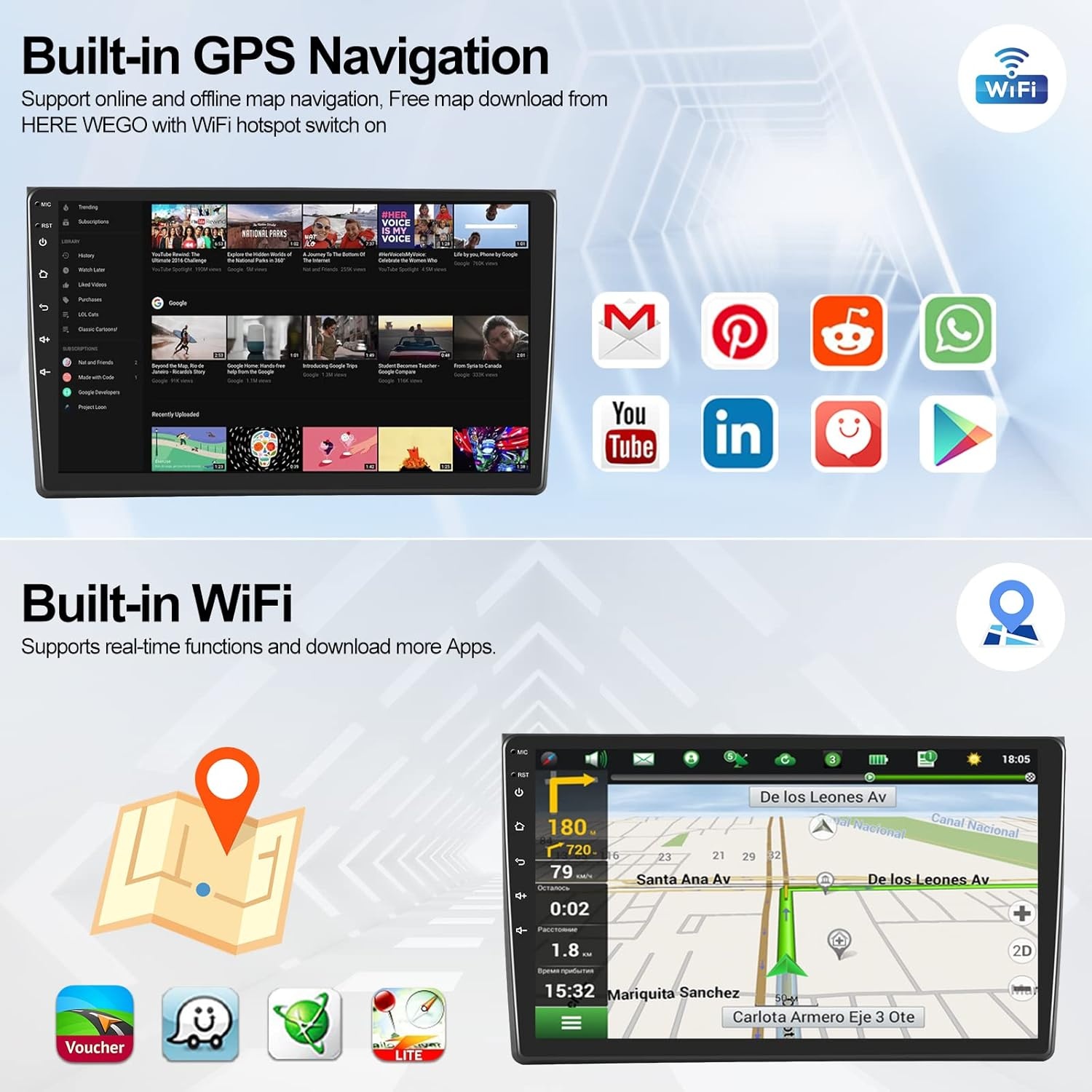CAMECHO 2G + 32G Android 11 Autoradio met Navigatie voor Ford Fiesta 2009-2014, Dubbele Din Radio 9 Inch Scherm, met Carplay Android Auto RDS FM HiFi Bluetooth + Achteruitrijcamera