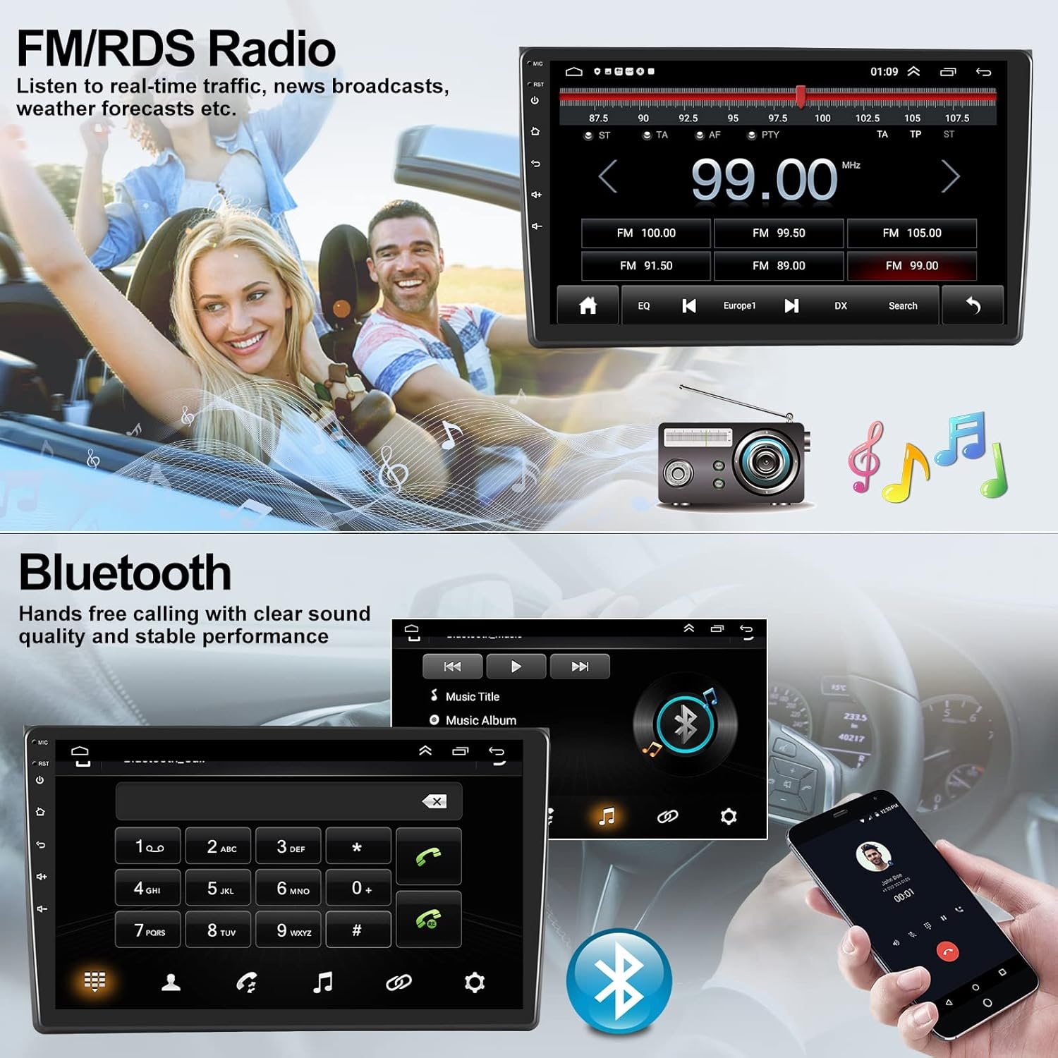 CAMECHO 2G + 32G Android 11 Autoradio met Navigatie voor Ford Fiesta 2009-2014, Dubbele Din Radio 9 Inch Scherm, met Carplay Android Auto RDS FM HiFi Bluetooth + Achteruitrijcamera