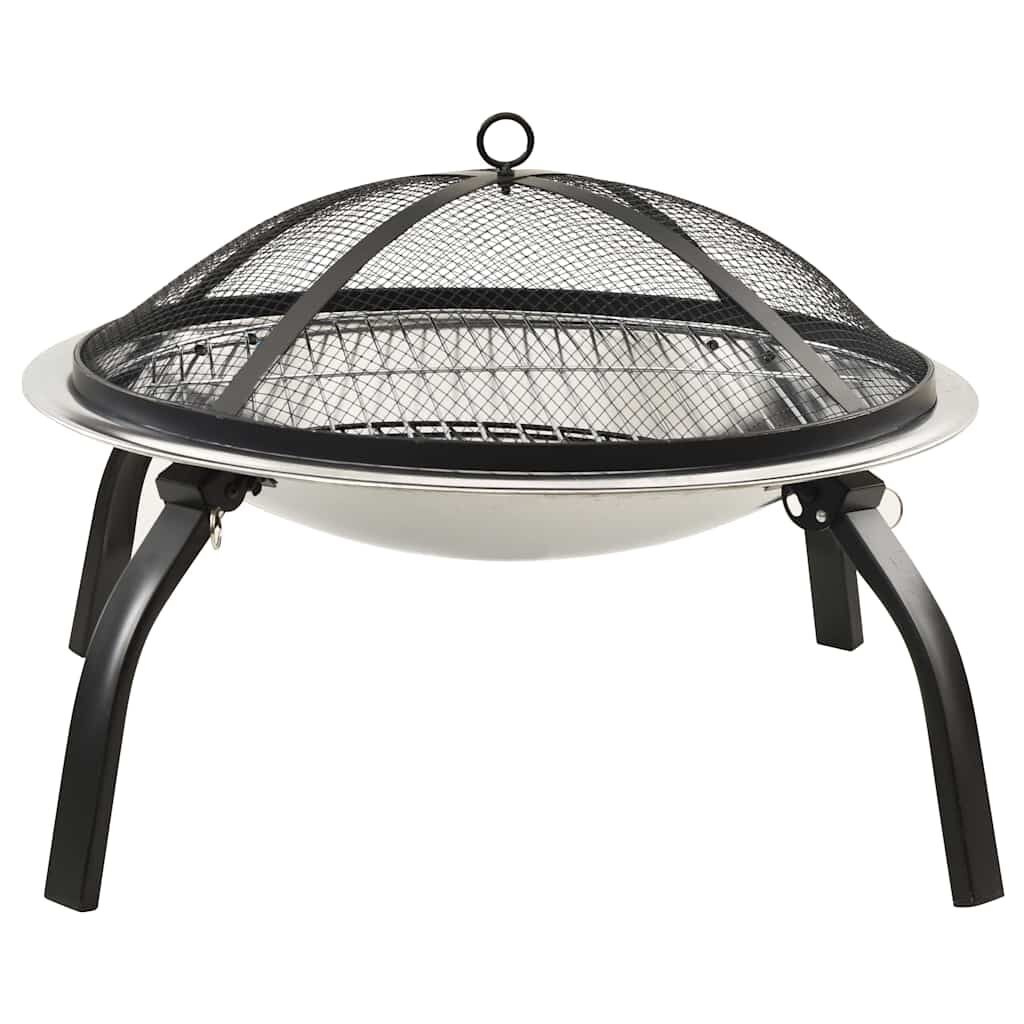 vidaXL Vuurschaal en barbecue 2-in-1 met pook 56x56x49 cm rvs