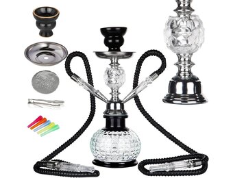 REANICE Pompoen Shisha Set 32cm Waterpijp Compleet met 2 Slangen en Accessoires (Zwart/Transparant)