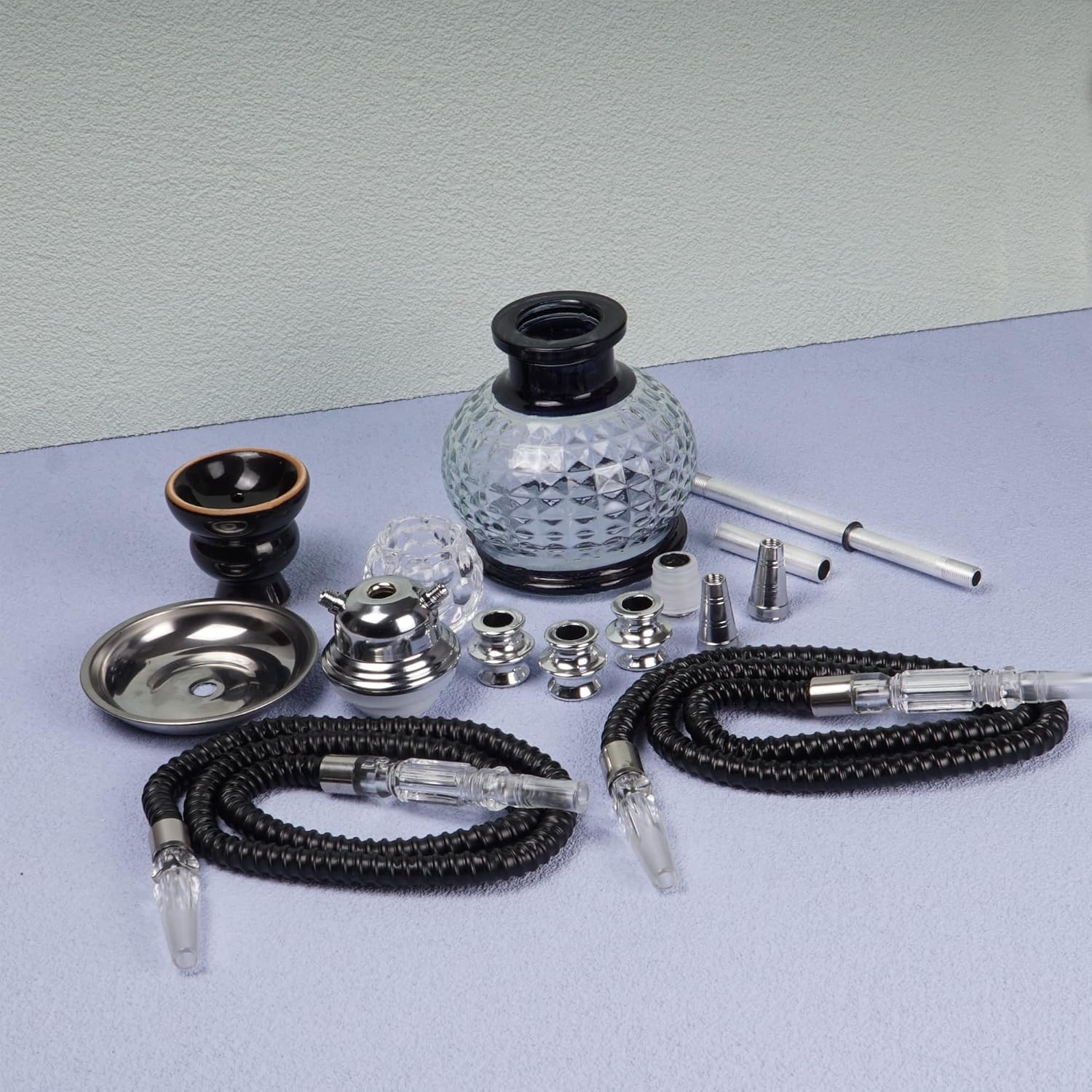 REANICE Pompoen Shisha Set 32cm Waterpijp Compleet met 2 Slangen en Accessoires (Zwart/Transparant)