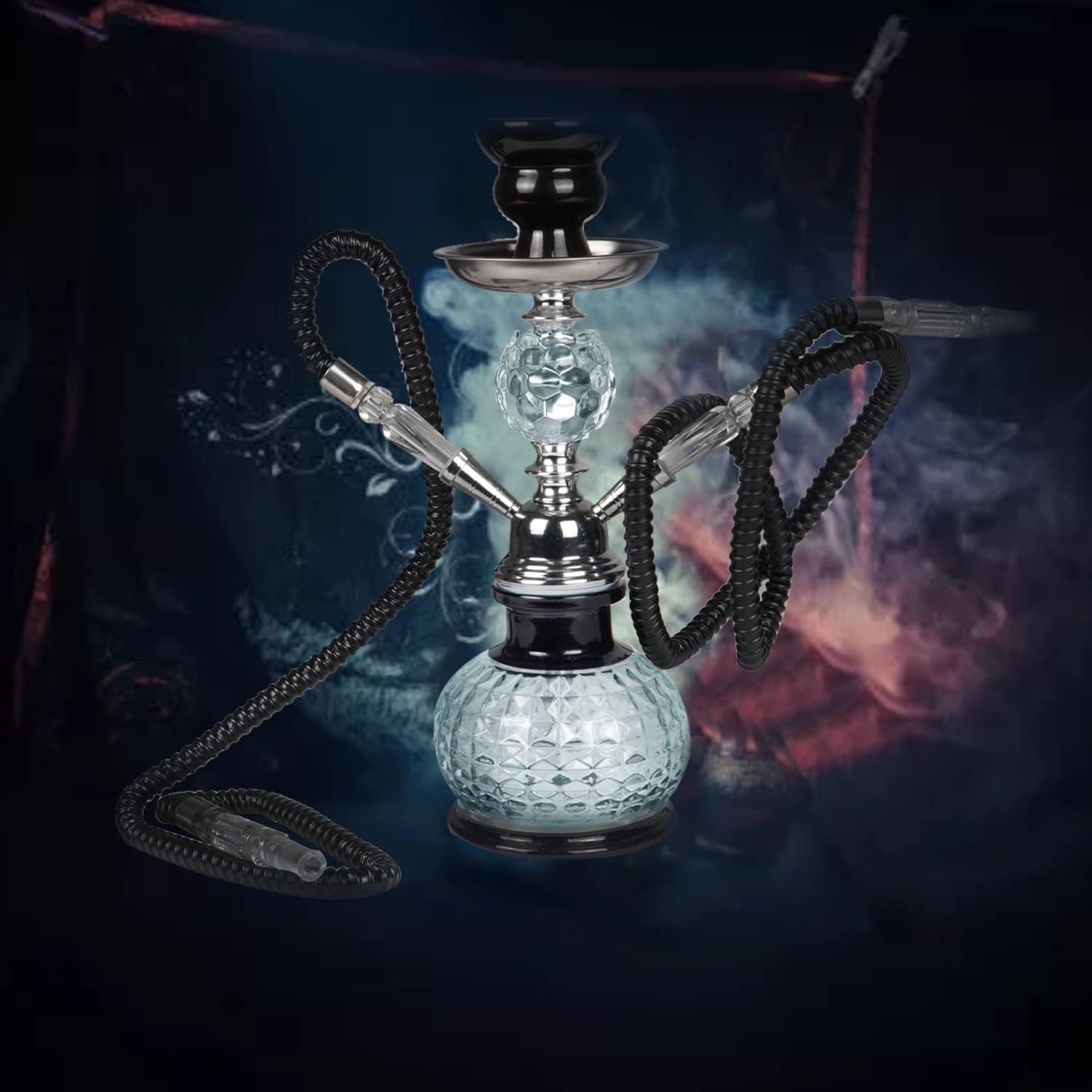 REANICE Pompoen Shisha Set 32cm Waterpijp Compleet met 2 Slangen en Accessoires (Zwart/Transparant)