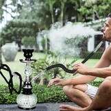 REANICE Pompoen Shisha Set 32cm Waterpijp Compleet met 2 Slangen en Accessoires (Zwart/Transparant)