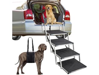 Hondentrap, hondenleuning met antislip oppervlak, tot 80 kg, hondentrap voor auto, 5 treden, voor sedans, SUV, vrachtwagens