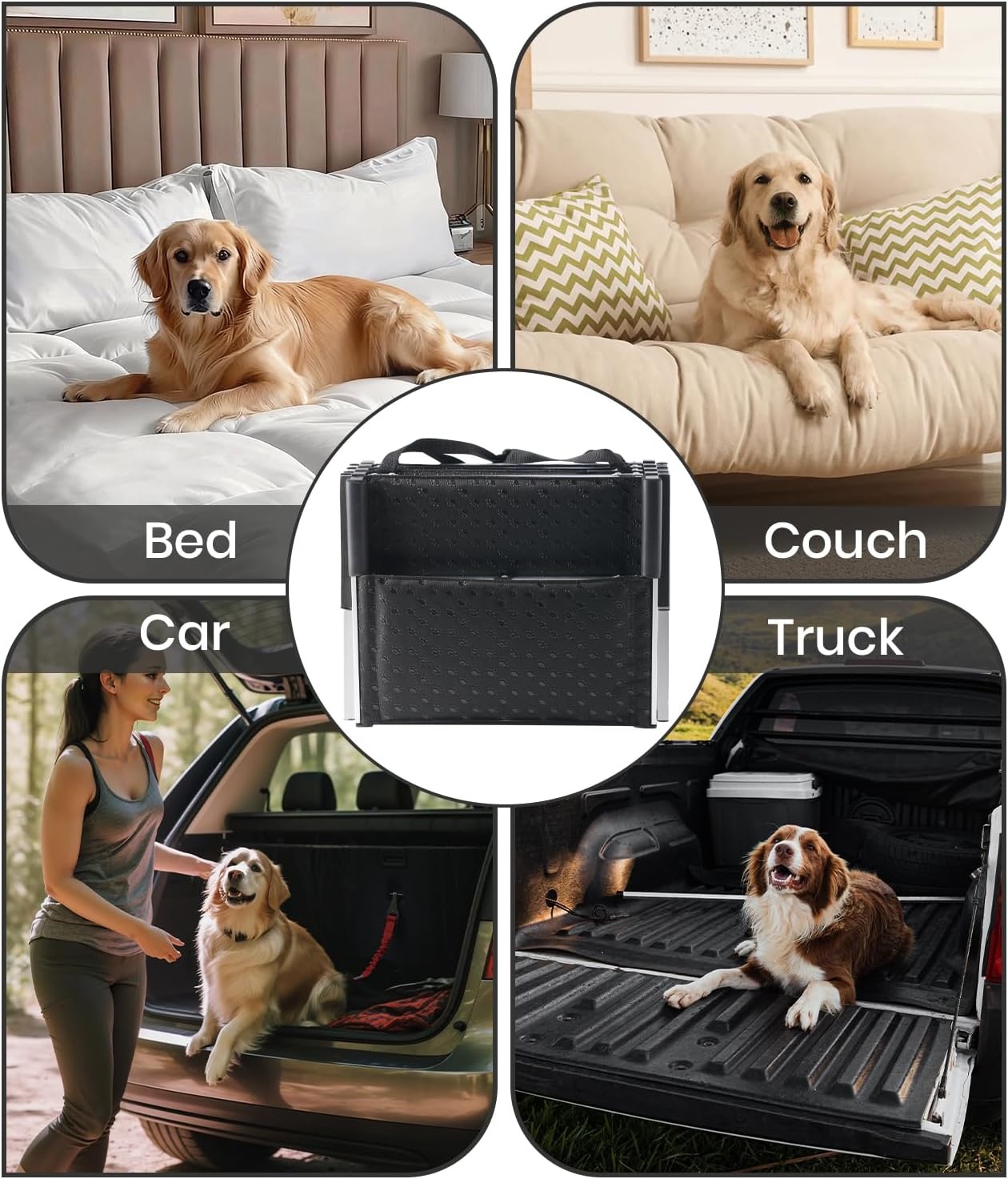 Hondentrap, hondenleuning met antislip oppervlak, tot 80 kg, hondentrap voor auto, 5 treden, voor sedans, SUV, vrachtwagens