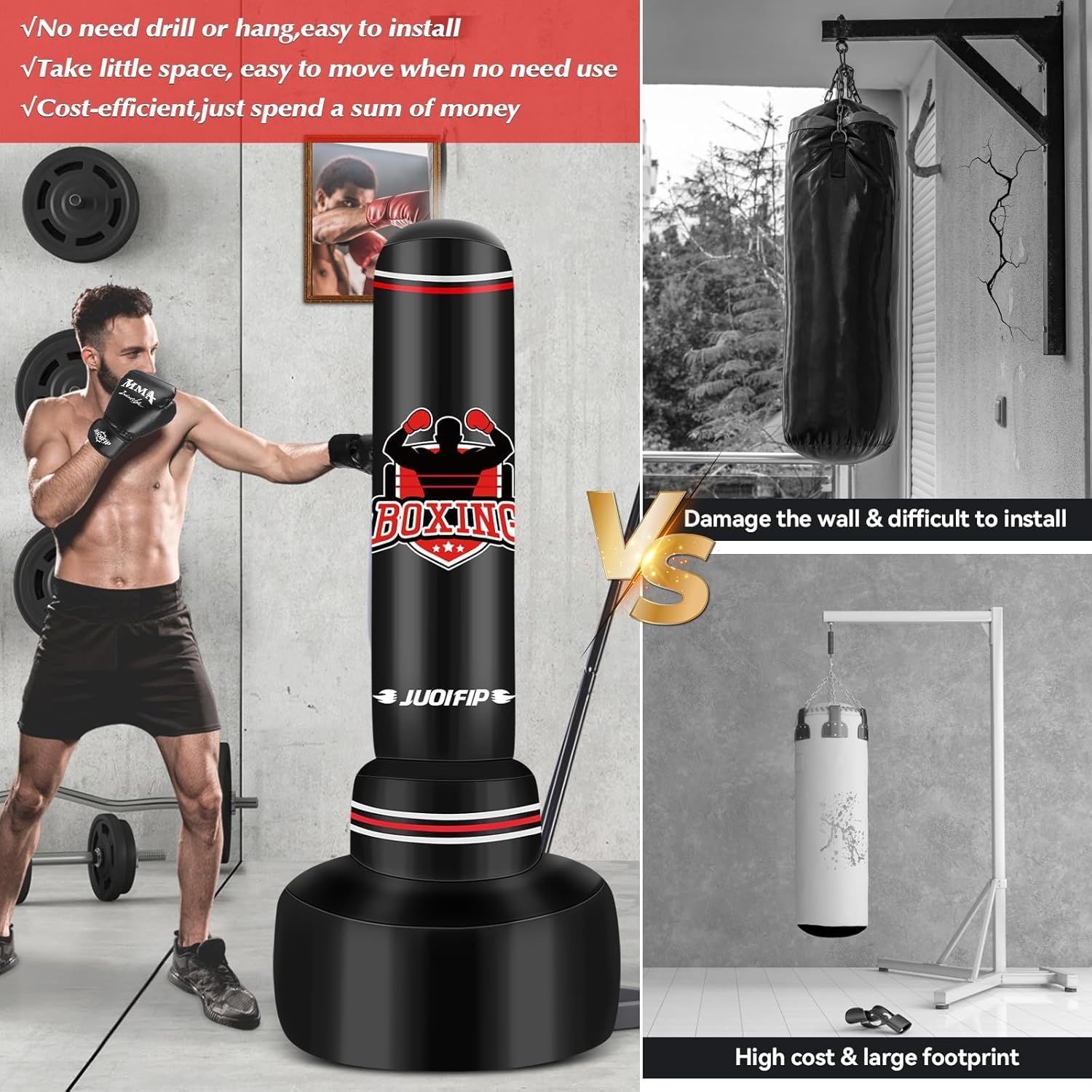Vrijstaande Bokszak 180 cm - Kickboksen, MMA, Fitness - 28% Korting!