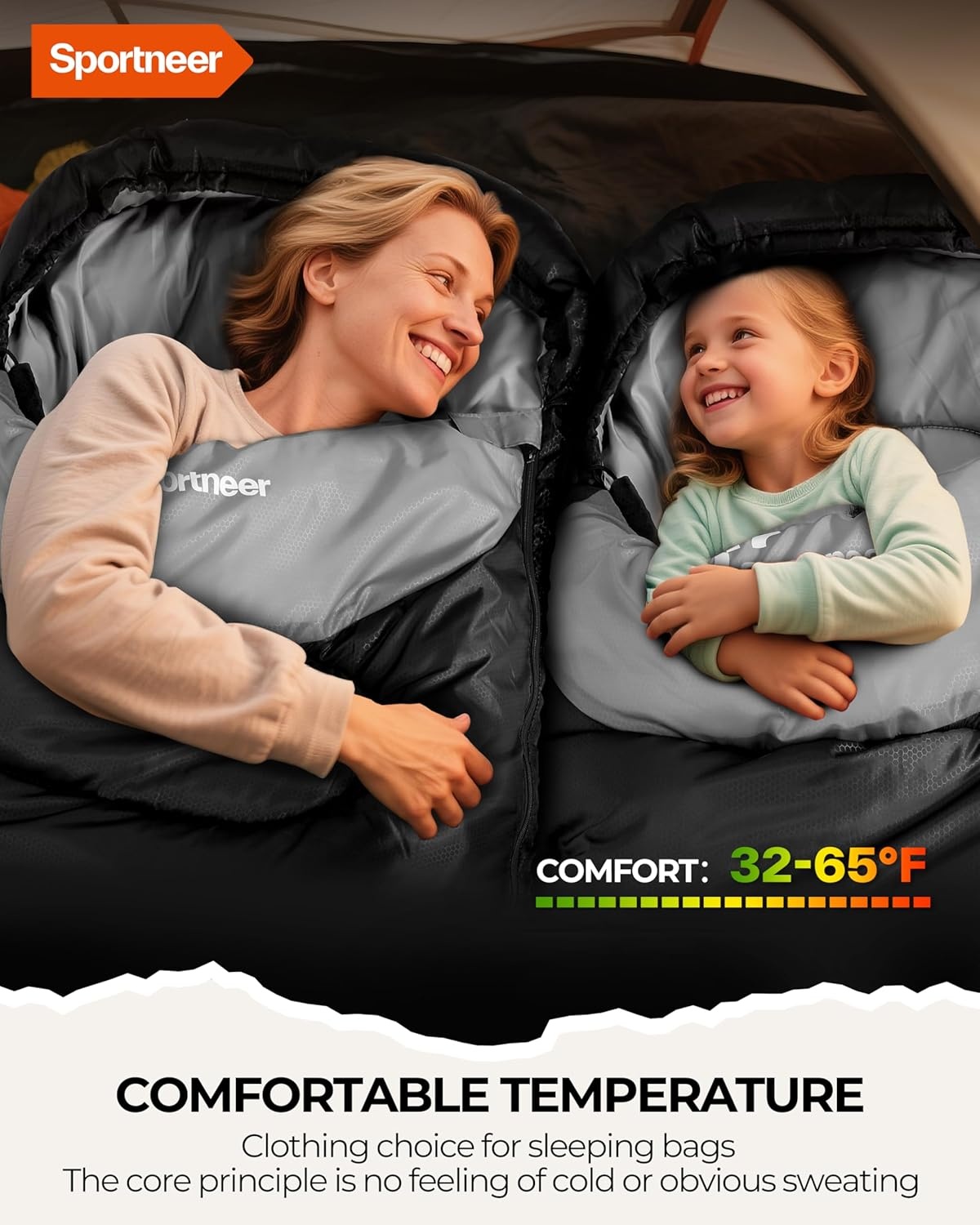 Sportneer Slaapzak - 3-4 Seizoenen, Warm & Compact, 33% Korting!