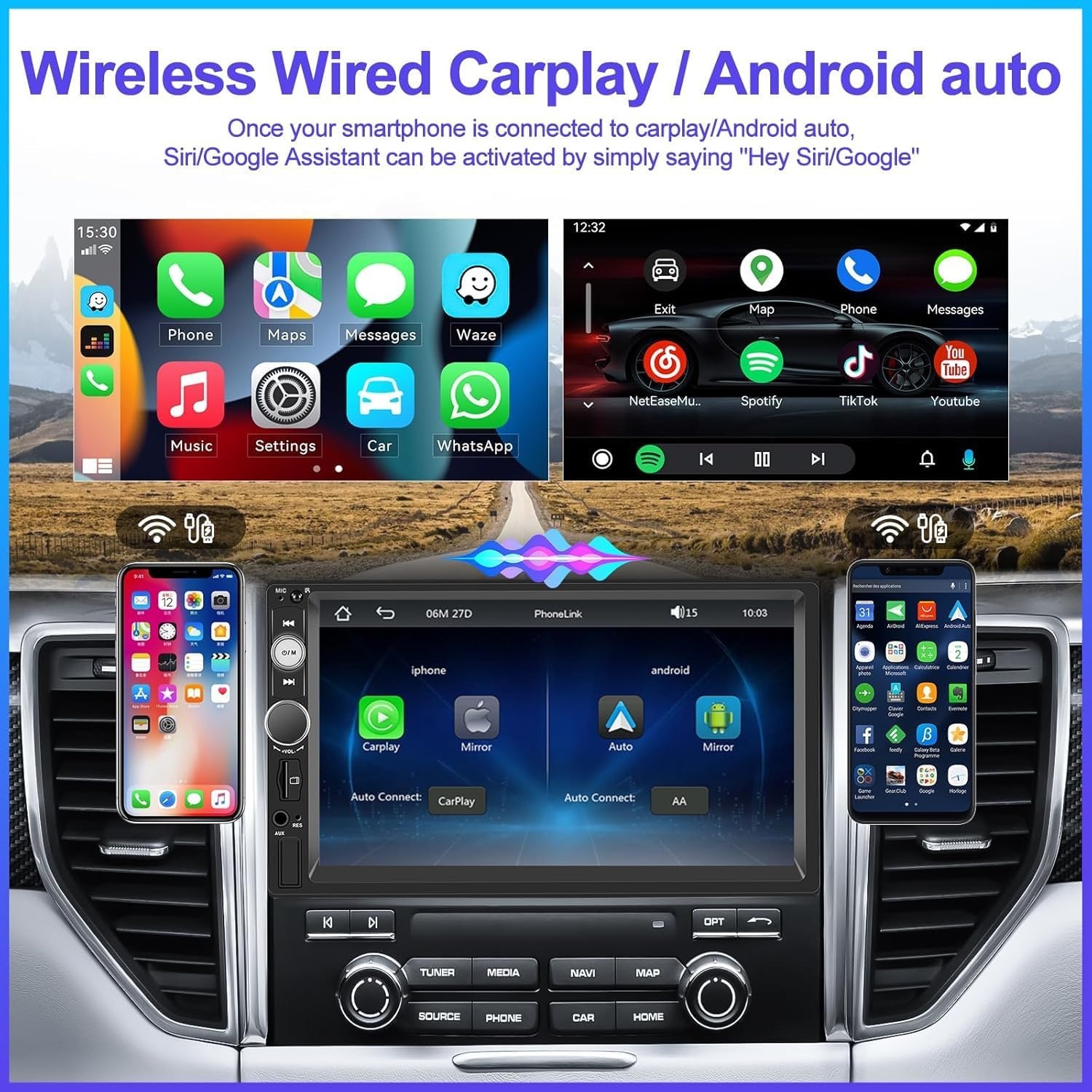Dubbel DIN Autoradio met 58% Korting: Draadloze CarPlay/Android Auto & 7" HD Touchscreen