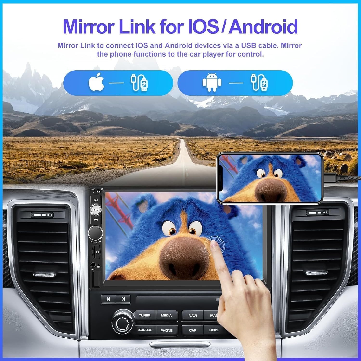 Dubbel DIN Autoradio met 58% Korting: Draadloze CarPlay/Android Auto & 7" HD Touchscreen